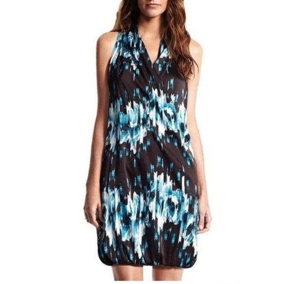 Derek Lam Dress Blue White XL Extra Large Silky Washable Halter Resort Cruise - Picture 1 of 6